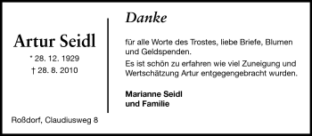 Traueranzeige von Artur Seidl von Darmstädter Echo, Odenwälder Echo, Rüsselsheimer Echo, Groß-Gerauer-Echo, Ried Echo