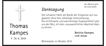 Traueranzeige von Thomas Kampes von Odenwälder Echo