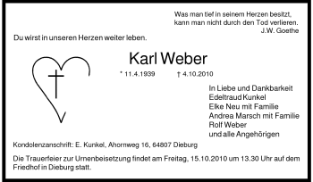 Traueranzeige von Karl Weber von Echo-Zeitungen (Gesamtausgabe)