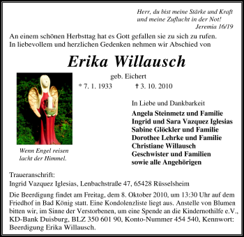 Traueranzeige von Erika Willausch von Echo-Zeitungen (Gesamtausgabe)