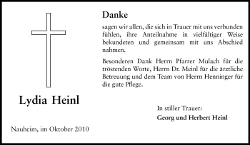 Traueranzeige von Lydia Heinl von Rüsselsheimer Echo, Groß-Gerauer-Echo, Ried Echo