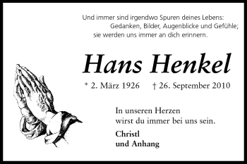 Traueranzeige von Hans Henkel von Echo-Zeitungen (Gesamtausgabe)