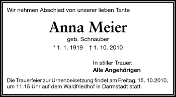 Traueranzeige von Anna Meier von Echo-Zeitungen (Gesamtausgabe)
