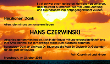 Traueranzeige von Hans Czerwinski von Echo-Zeitungen (Gesamtausgabe)