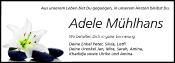 Traueranzeige von Adele Mühlhans von Echo-Zeitungen (Gesamtausgabe)