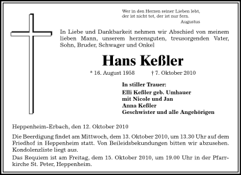 Traueranzeige von Hans Keßler von Starkenburger Echo