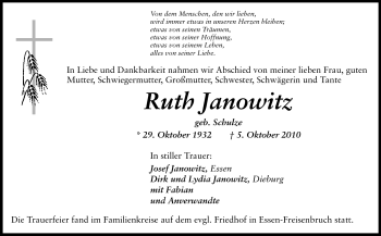 Traueranzeige von Ruth Janowitz von Echo-Zeitungen (Gesamtausgabe)