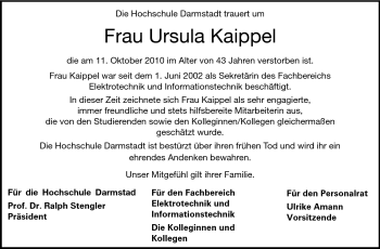 Traueranzeige von Ursula Kaippel von Echo-Zeitungen (Gesamtausgabe)