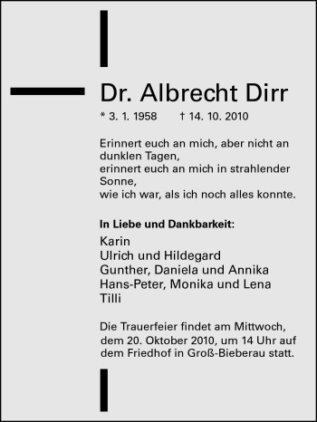 Traueranzeige von Albrecht Dirr von Echo-Zeitungen (Gesamtausgabe)