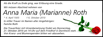 Traueranzeige von Anna Maria Roth von Rüsselsheimer Echo, Groß-Gerauer-Echo, Ried Echo