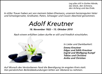 Traueranzeige von Adolf Kreutner von Odenwälder Echo