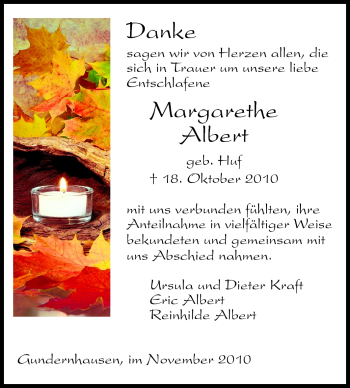 Traueranzeige von Margarethe Albert von Echo-Zeitungen (Gesamtausgabe)
