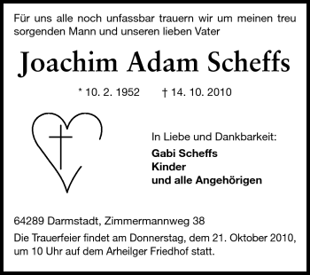 Traueranzeige von Joachim Adam Scheffs von Echo-Zeitungen (Gesamtausgabe)