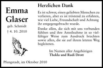 Traueranzeige von Emma Glaser von Echo-Zeitungen (Gesamtausgabe)