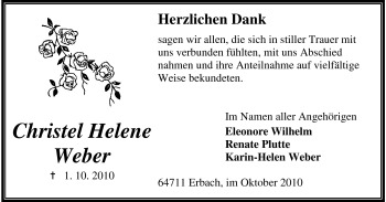 Traueranzeige von Christel Helene Weber von Odenwälder Echo