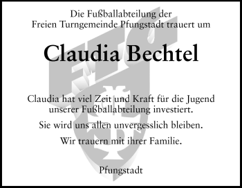Traueranzeige von Claudia Bechtel von Echo-Zeitungen (Gesamtausgabe)