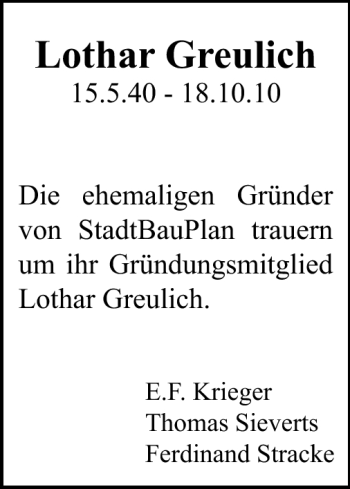 Traueranzeige von Lothar Greulich von Echo-Zeitungen (Gesamtausgabe)