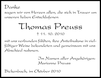 Traueranzeige von Thomas Preuss von Echo-Zeitungen (Gesamtausgabe)
