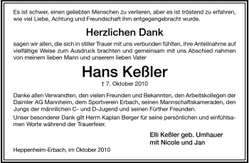 Traueranzeige von Hans Keßler von Starkenburger Echo