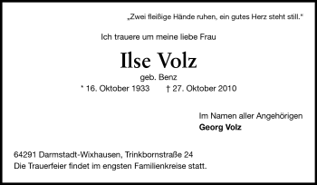 Traueranzeige von Ilse Benz von Echo-Zeitungen (Gesamtausgabe)