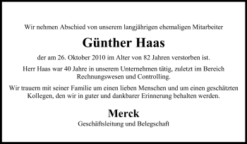 Traueranzeige von Günther Haas von Darmstädter Echo, Odenwälder Echo, Rüsselsheimer Echo, Groß-Gerauer-Echo, Ried Echo