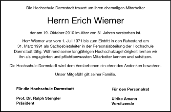 Traueranzeige von Erich Wiemer von Echo-Zeitungen (Gesamtausgabe)