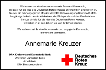 Traueranzeige von Annemarie Kreuzer von Echo-Zeitungen (Gesamtausgabe)