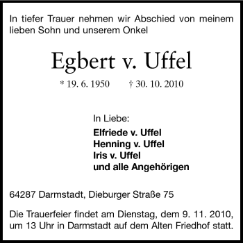 Traueranzeige von Egbert v. Uffel von Echo-Zeitungen (Gesamtausgabe)