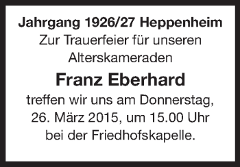 Traueranzeige von Franz Eberhard von Starkenburger Echo