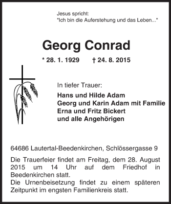 Traueranzeige von Georg Conrad von trauer.echo-online.de