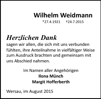Traueranzeige von Wilhelm Weidmann von trauer.echo-online.de