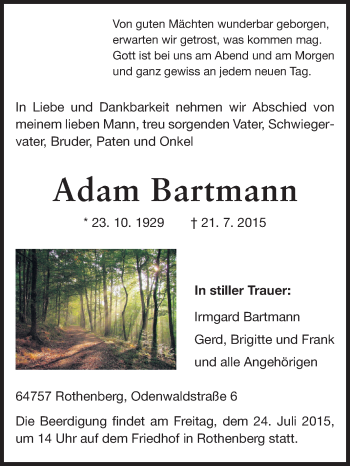 Traueranzeige von Adam Bartmann von Odenwälder Echo
