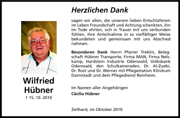 Traueranzeige von Wilfried Hübner von Echo-Zeitungen (Gesamtausgabe)