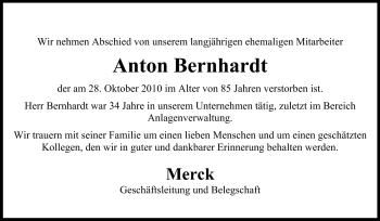 Traueranzeige von Anton Bernhardt von Echo-Zeitungen (Gesamtausgabe)