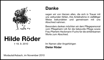 Traueranzeige von Hilde Röder von Darmstädter Echo, Odenwälder Echo, Rüsselsheimer Echo, Groß-Gerauer-Echo, Ried Echo
