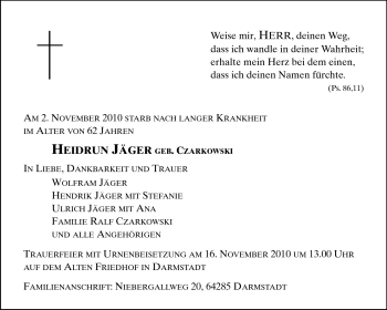 Traueranzeige von Heidrun Jäger  von Echo-Zeitungen (Gesamtausgabe)