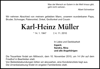 Traueranzeige von Karl-Heinz Müller von Odenwälder Echo