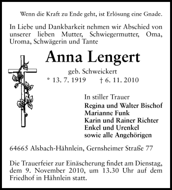 Traueranzeige von Anna Lengert von Echo-Zeitungen (Gesamtausgabe)