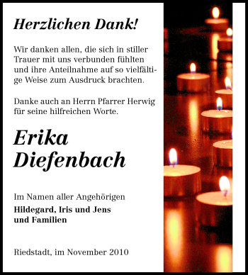 Traueranzeige von Erika Diefenbach von Rüsselsheimer Echo, Groß-Gerauer-Echo, Ried Echo