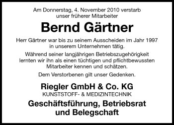 Traueranzeige von Bernd Gärtner von Echo-Zeitungen (Gesamtausgabe)