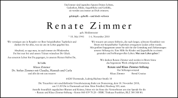 Traueranzeige von Renate Zimmer von Echo-Zeitungen (Gesamtausgabe)