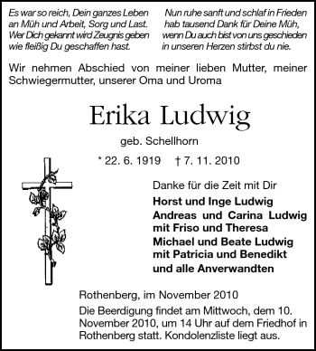 Traueranzeige von Erika Ludwig von Odenwälder Echo