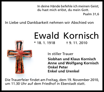 Traueranzeige von Ewald Kornisch von Echo-Zeitungen (Gesamtausgabe)