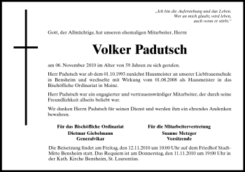 Traueranzeige von Volker Padutsch von Echo-Zeitungen (Gesamtausgabe)