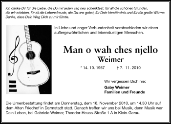 Traueranzeige von Rüdiger Ludwig (Man o wah..) Weimer von Echo-Zeitungen (Gesamtausgabe)