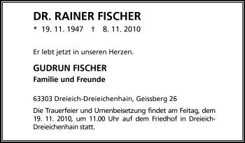Traueranzeige von Dr. Rainer Müller von Darmstädter Echo, Odenwälder Echo, Rüsselsheimer Echo, Groß-Gerauer-Echo, Ried Echo
