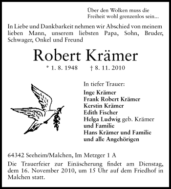 Traueranzeige von Robert Krämer von Echo-Zeitungen (Gesamtausgabe)
