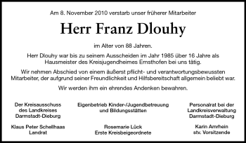 Traueranzeige von Franz Dlouhy von Echo-Zeitungen (Gesamtausgabe)