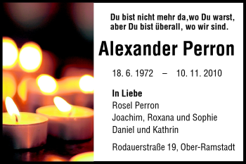 Traueranzeige von Alexander Perron von Echo-Zeitungen (Gesamtausgabe)