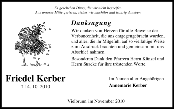 Traueranzeige von Friedel Kerber von Odenwälder Echo